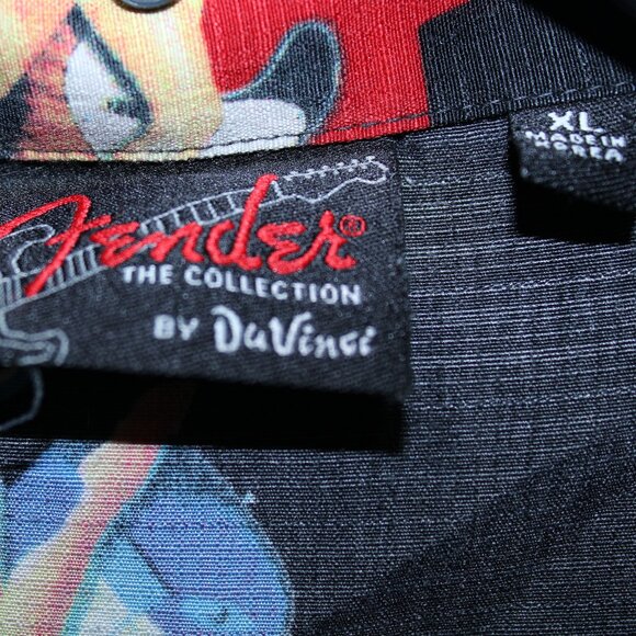 Fender DaVinci Shirt Mens Extra Large Black Button Up Hawaiian Pinup Guitars AOP - Picture 5 of 5